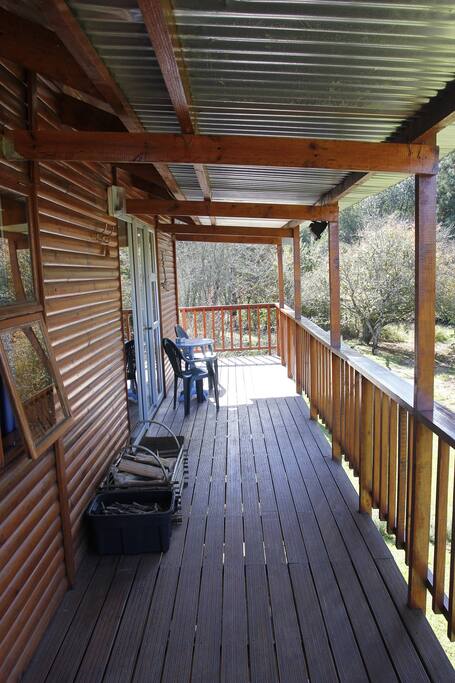 Verandah overlooking the fruit and nut trees