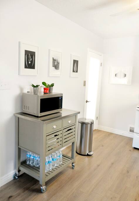 Microwave for your use and check out some cool wall art!