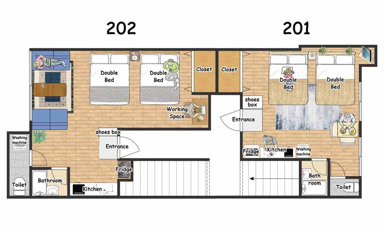 渋谷直通5分|85平米|ダブルベット4台|8人宿泊|2バスルーム|最寄駅徒歩4分|スーパー徒歩1分 gallery image 3