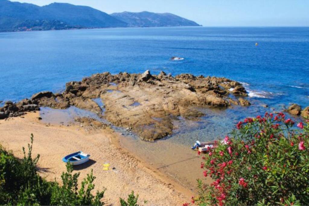 La crique et la plage au bas des escaliers