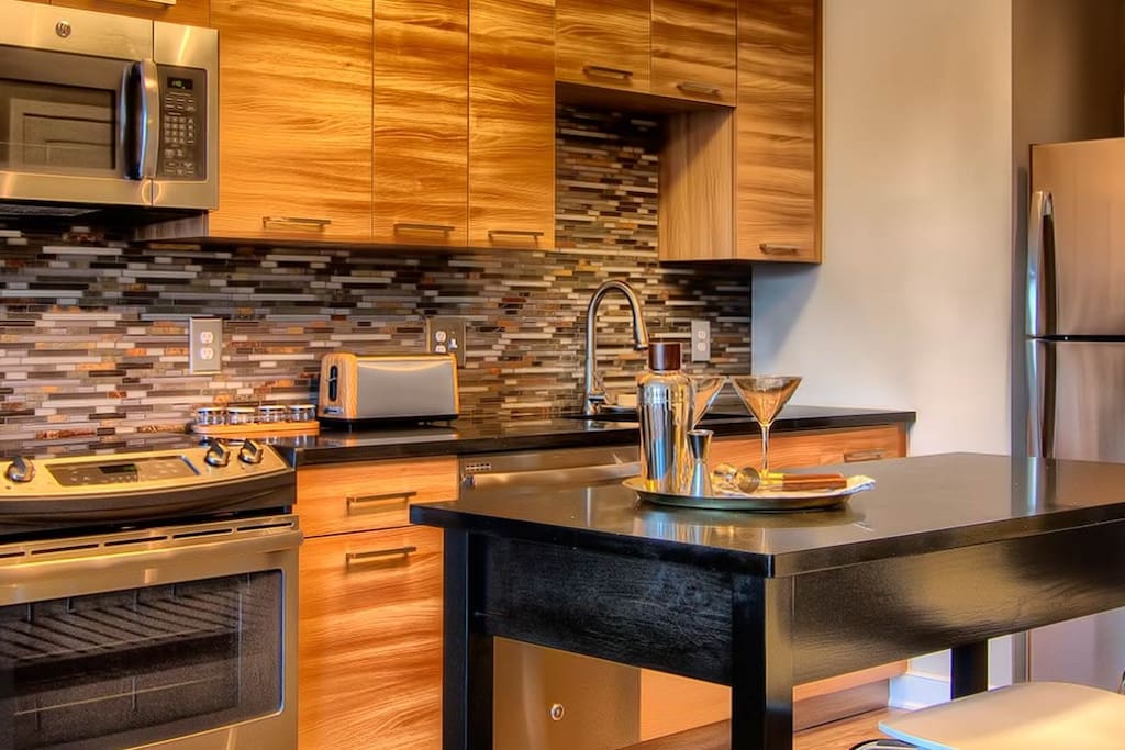 Open kitchen with updated appliances
