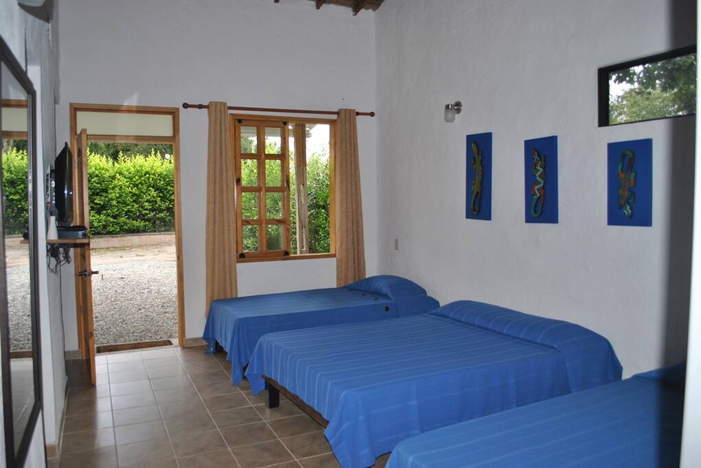 habitacion tipo suite, baño privado, tv, wifi, amplios espacios, blacon con hamaca, cocina privada.