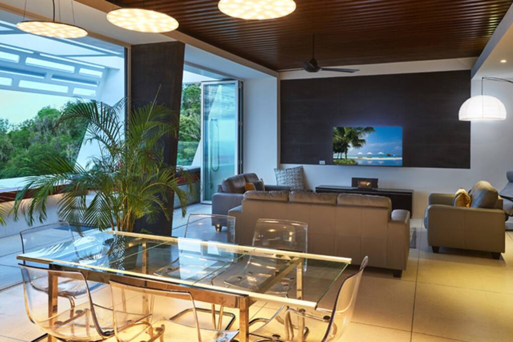 Villa Living Dining and Living Room with open plan to Pool Deck