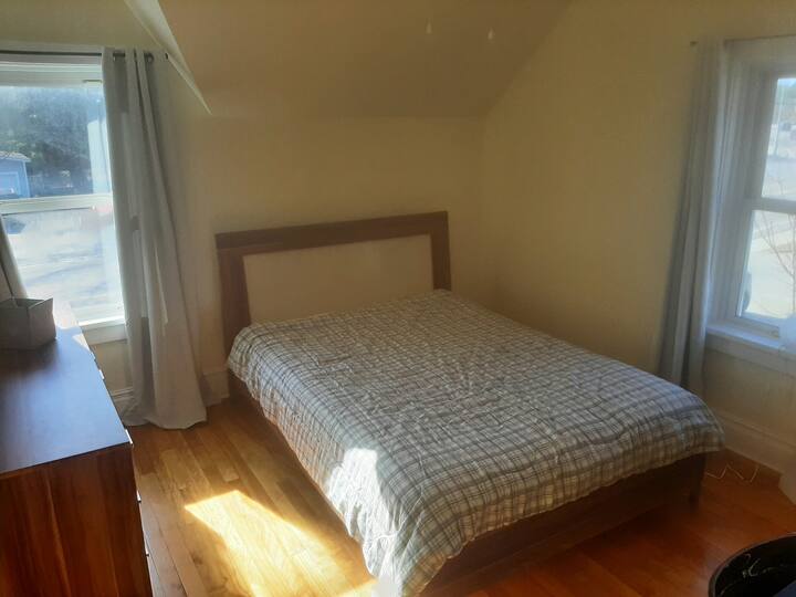 Bedroom 1 is master. It has full desk and air conditioner.  That is a queen bed 