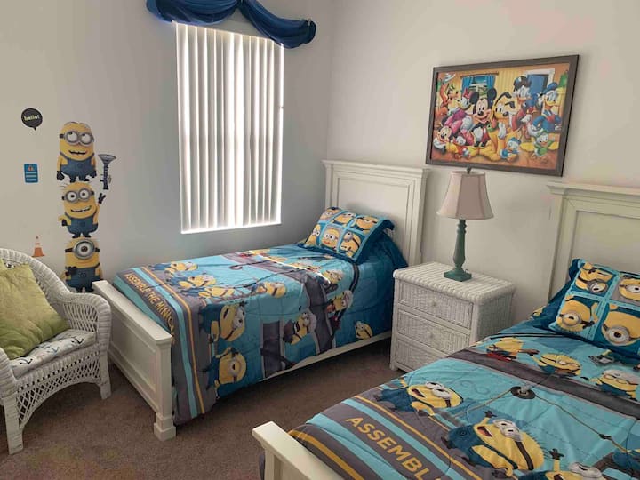 New twin beds with new bed boxes and mattresses.