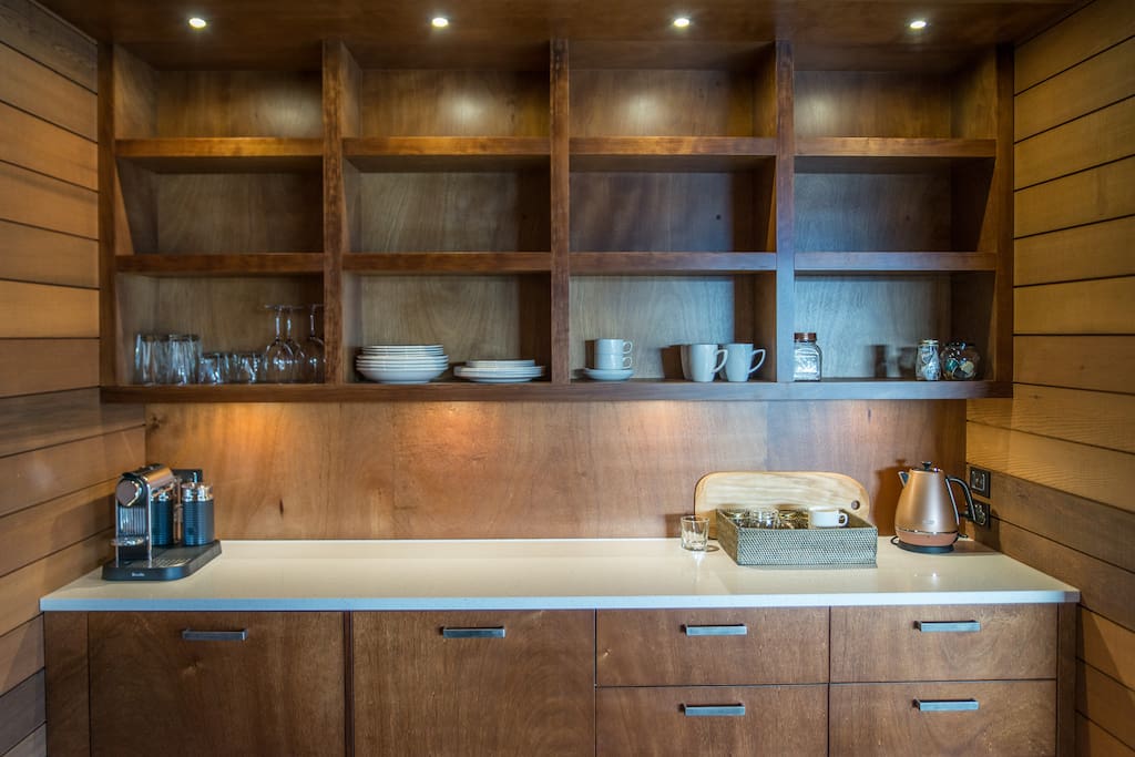 Fridge, microwave, toaster, tea, coffee machine provided