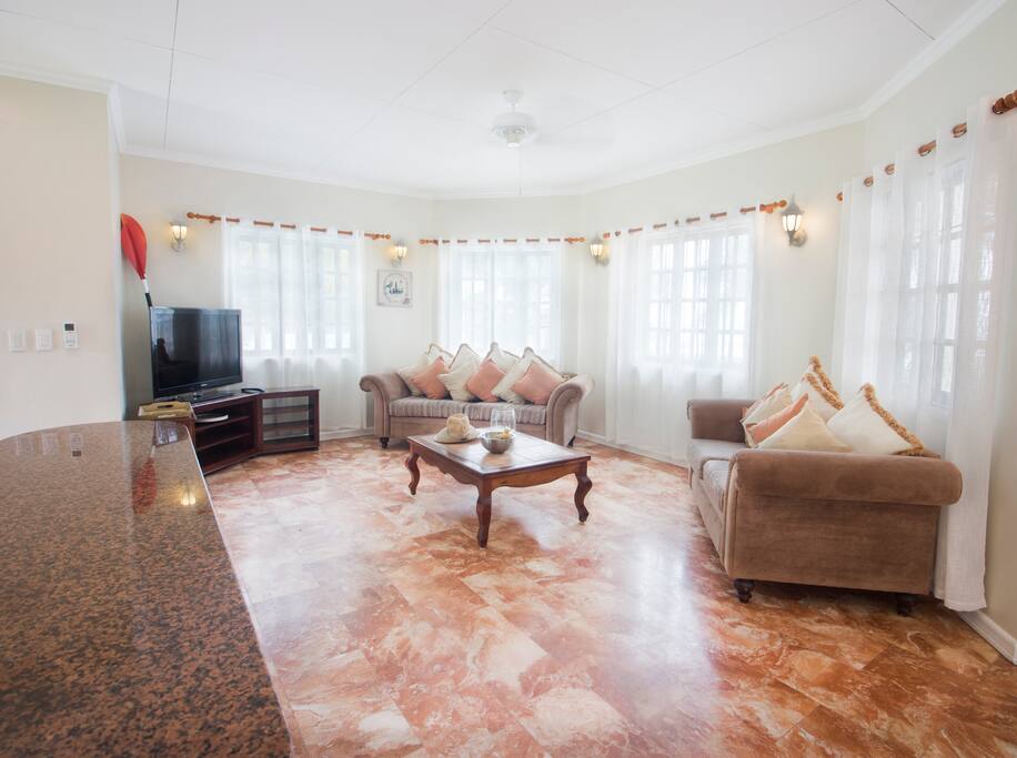 the spacious living room