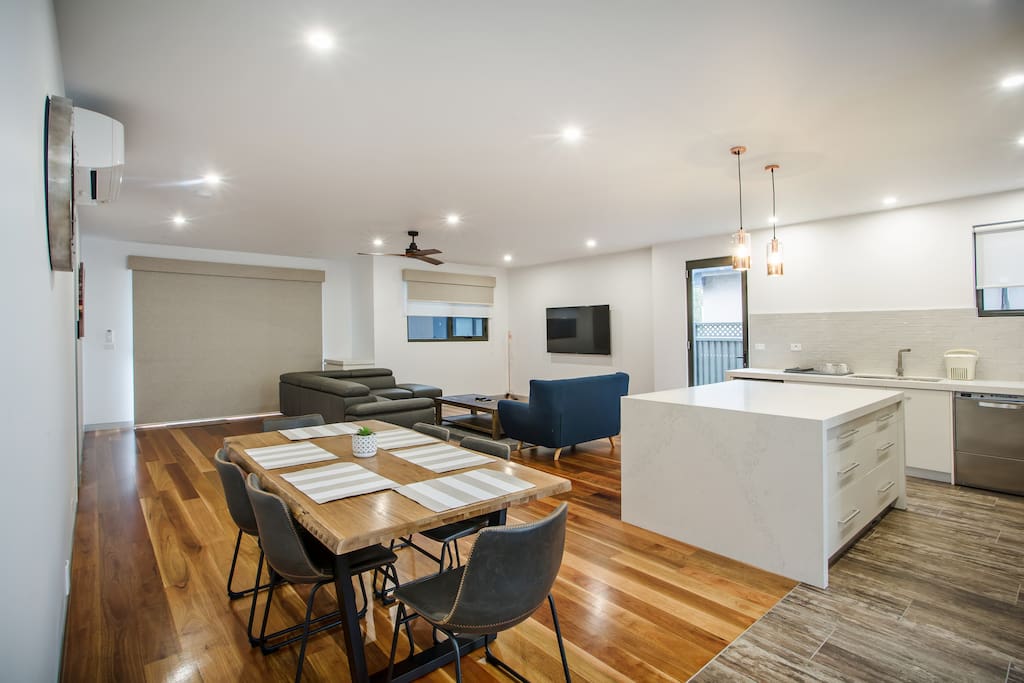 Spacious dining and living area