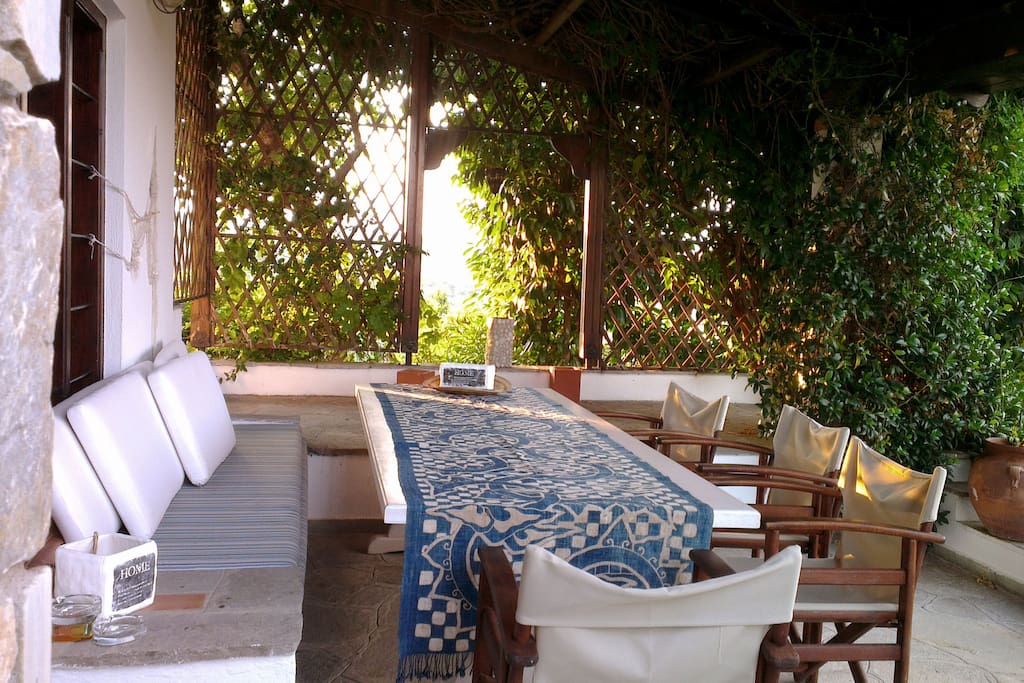 The main veranda with views to both the mountain and the sea.