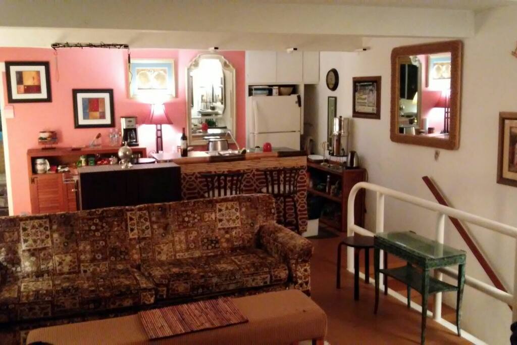 Kitchen off the living room at the top of the stairs (on right)