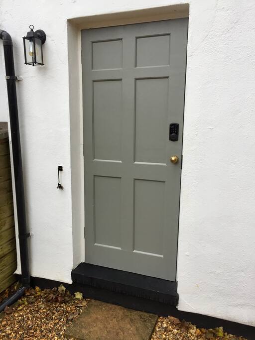 Private entrance with electronic door code access.