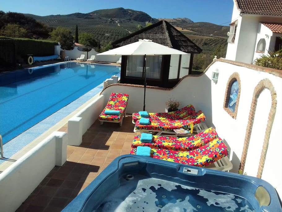 Pool view and hot tub
