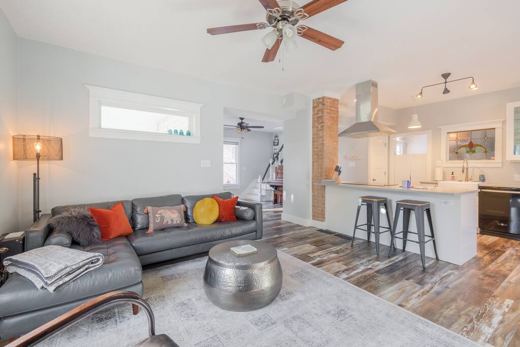 Hang out in the comfy open family room.