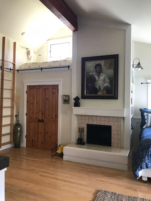 Fireplace. California closet behind doors.
