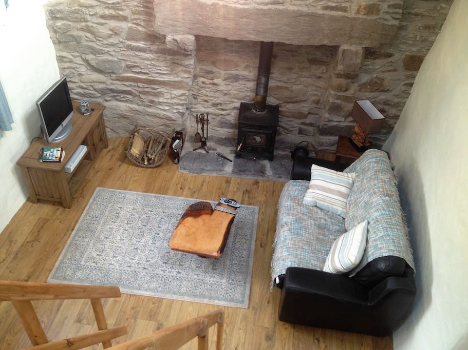 Cozy lounge with wood burner
