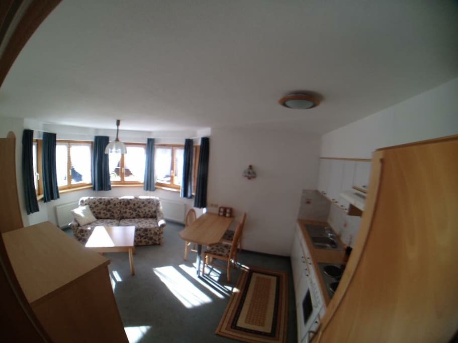 View of kitchen and living area