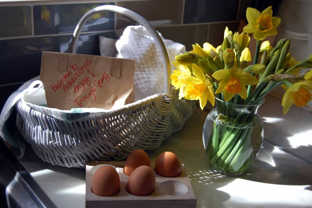 Generous welcome pack including home-baked bread and scones.