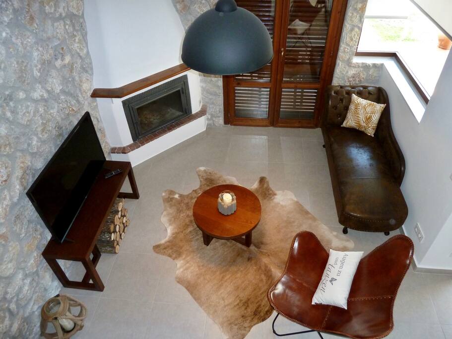 View from the stairs into the living room