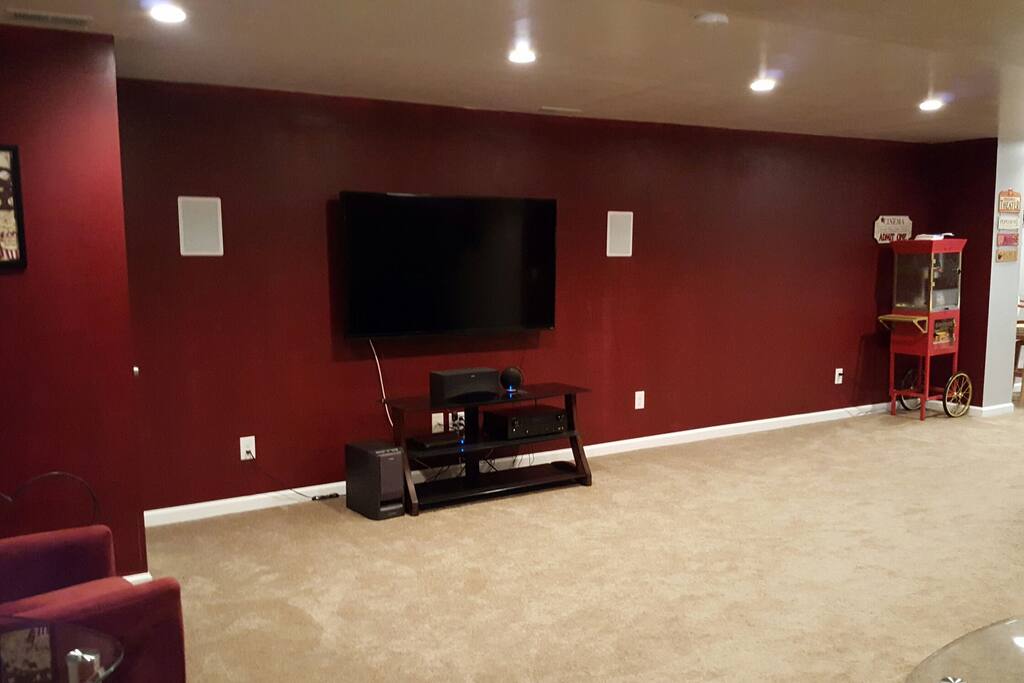 Theater Room with 65" tv with surround sound speakers