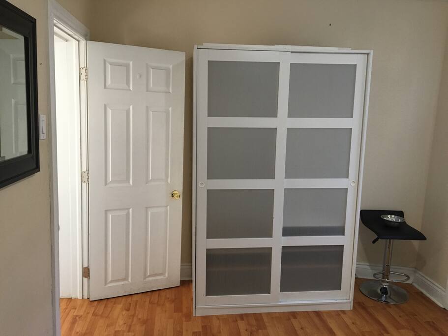 Closet provided with a heater and small essentials.