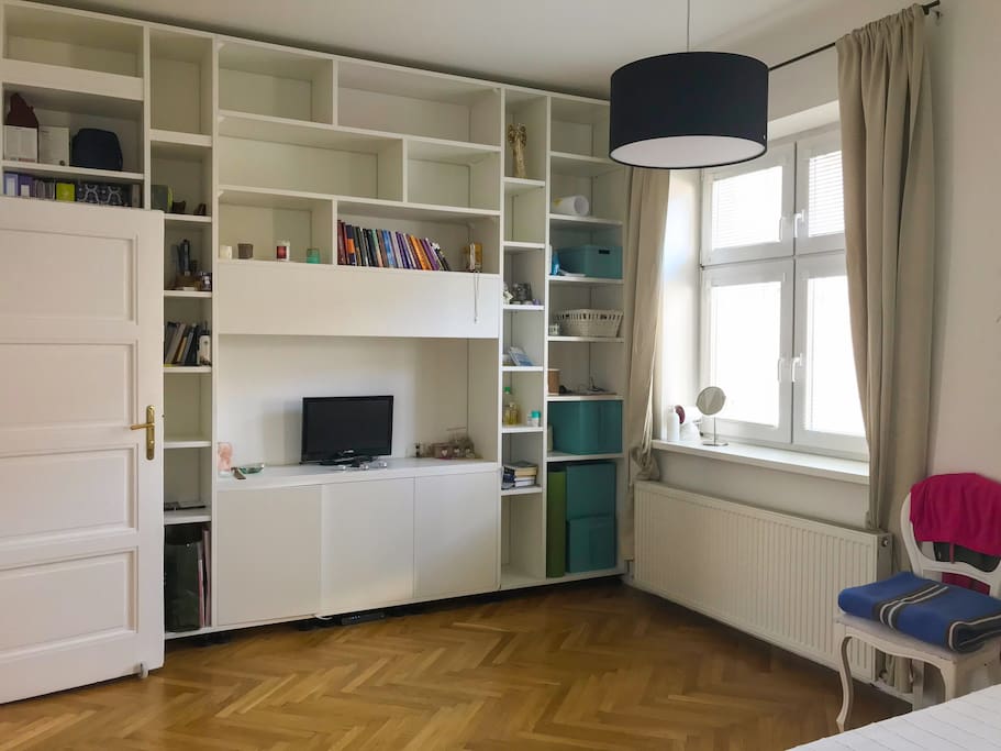 a library in the bedroom
