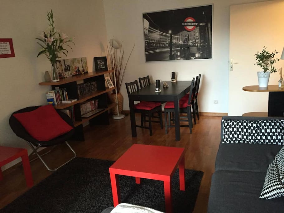 The living room with the dining table