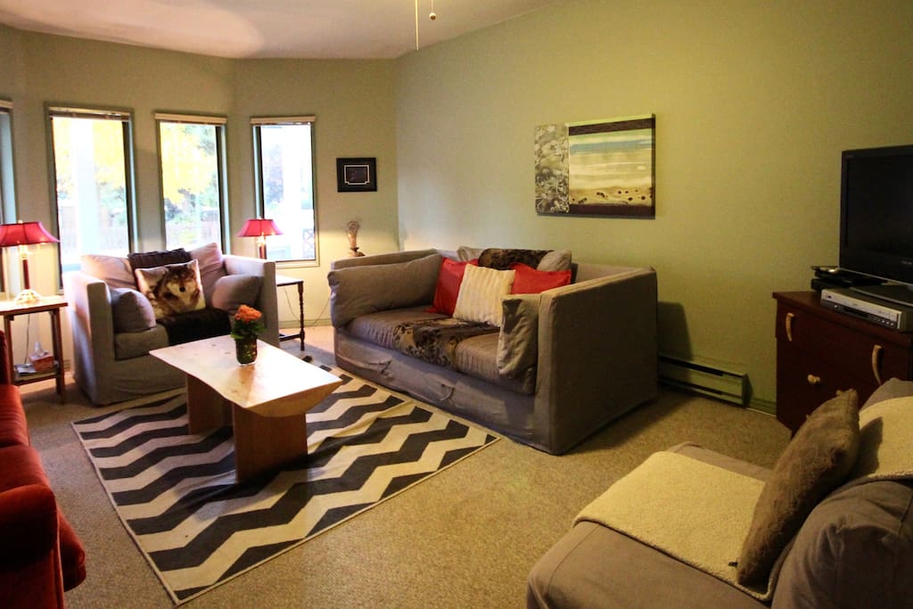 Perfect family room to settle in and watch Netflix on a flat screen tv.