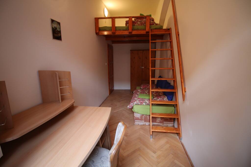 your private lockable bedroom 24D fitted for 3 persons, wardrobe and writing desk