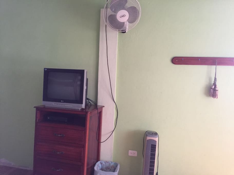 Each room has a TV and fans