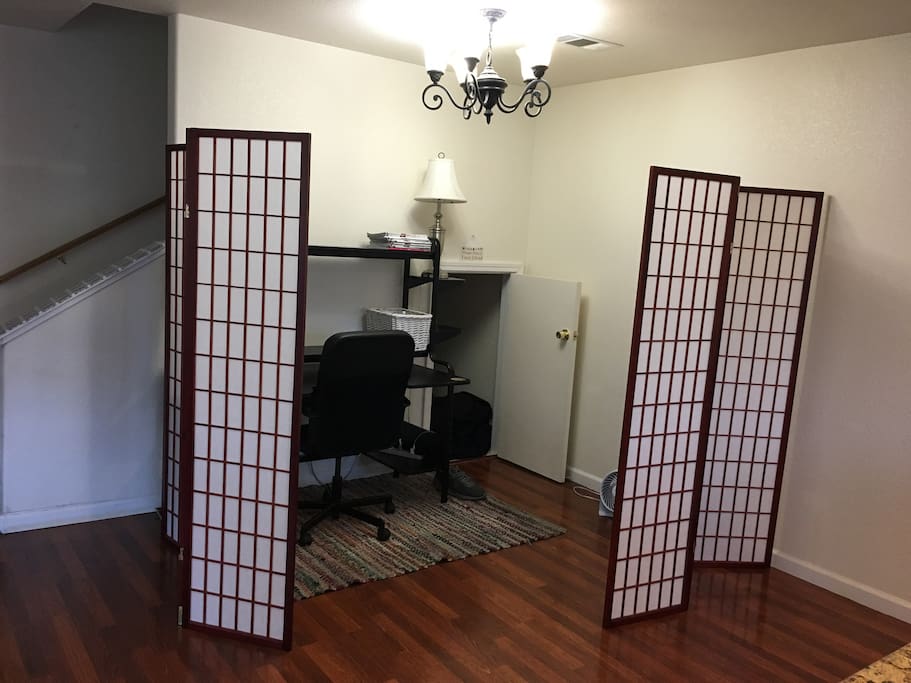 Guest space with room dividers for privacy.