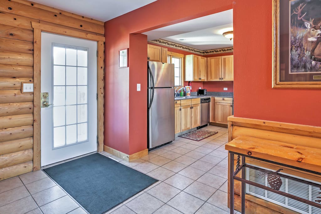 Tile floors and bright-colored walls greet you as you walk through the front door.