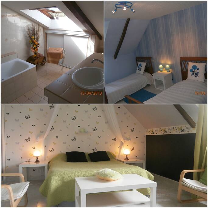 Chambre papillons + Chambre bleue = unité familiale pour 4