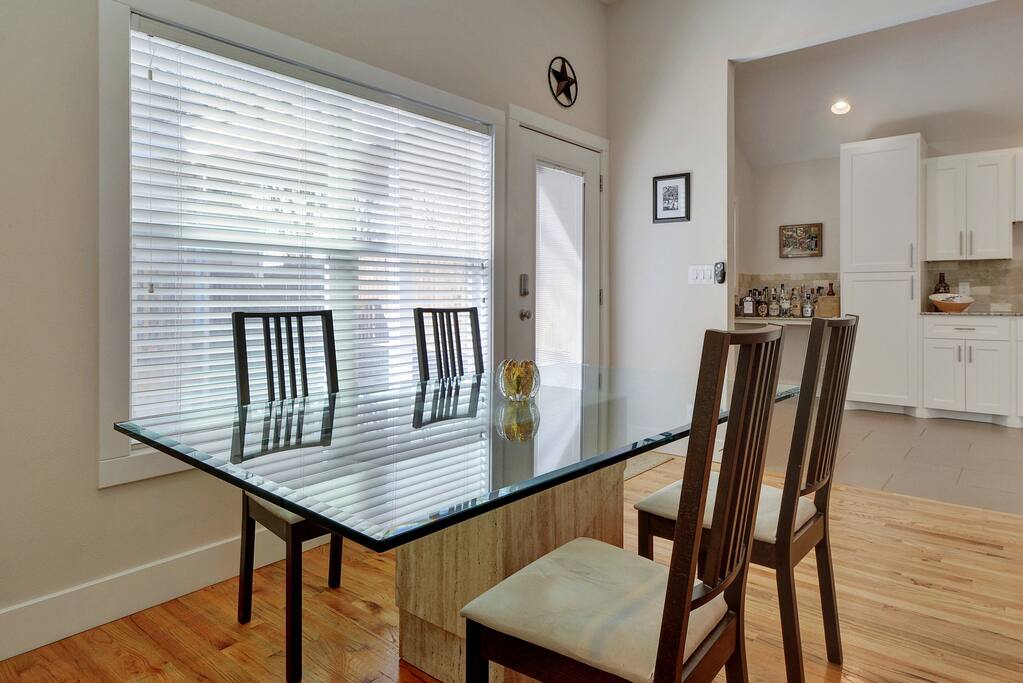 You'll love the stylish glass table.