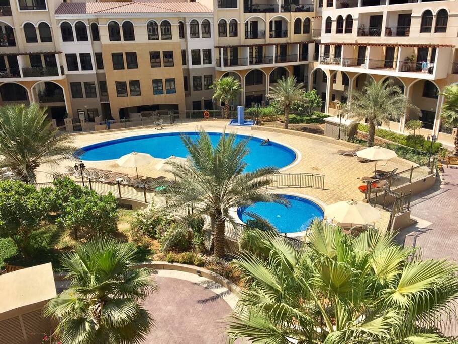 Overlooking the stunning pool