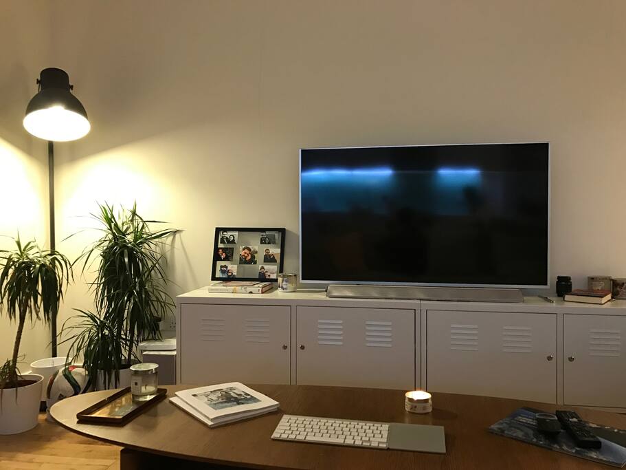 TV & coffee table.