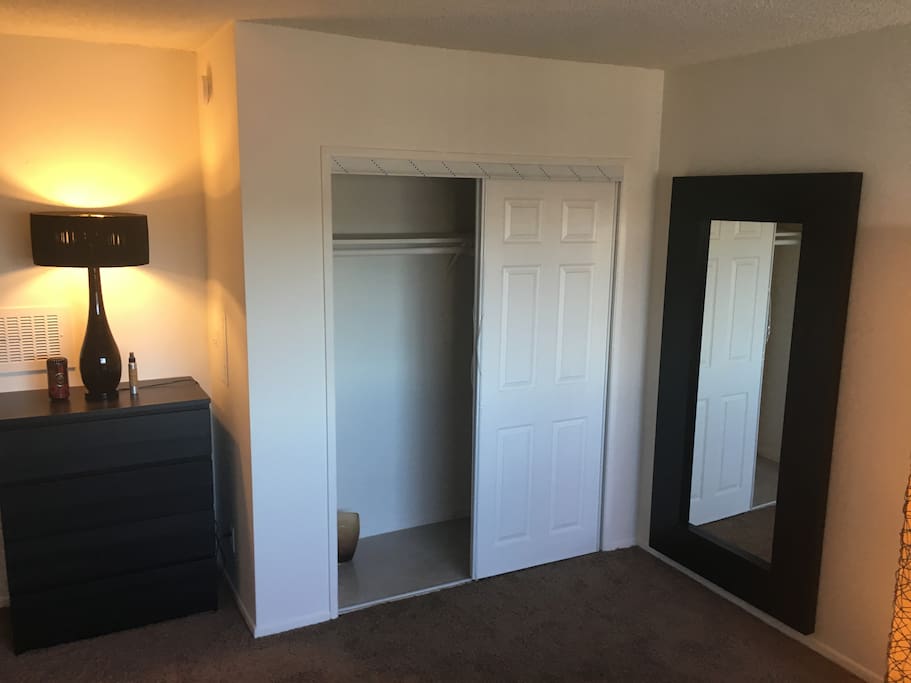 Empty dresser and closet to be used for guests clothes and items