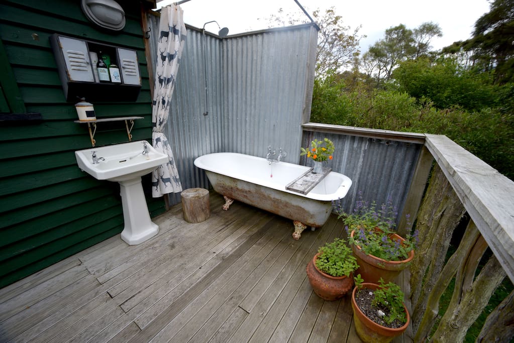 outside bathroom with hot running water