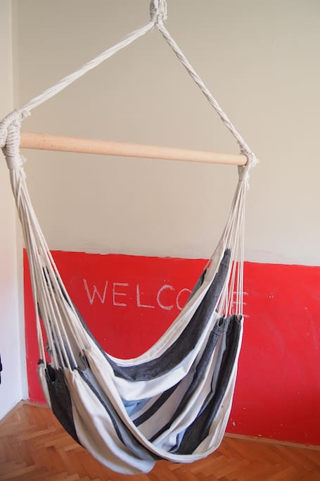 Welcome to our apartment! This hamaka would like to make you feel relaxed while in Prague. We placed it in a Living room/Bedroom I and it is perfect for everybody, not kids only.