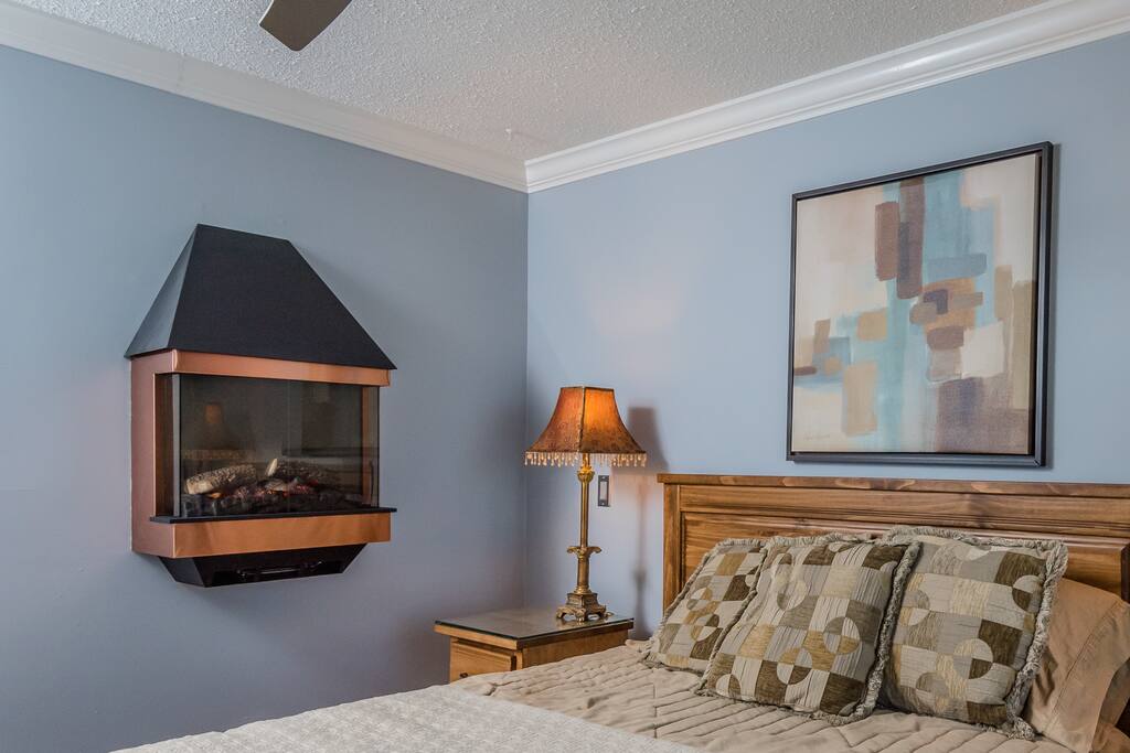 Chalet style electric fire place for cozy nights!