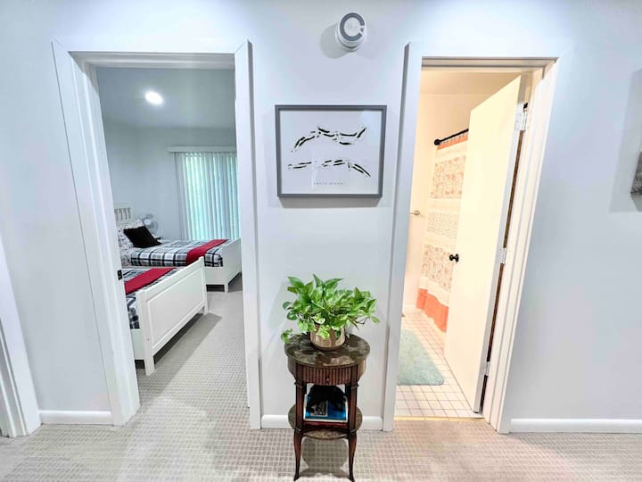 Left: bedroom #4, Right: full bathroom hallway entrance