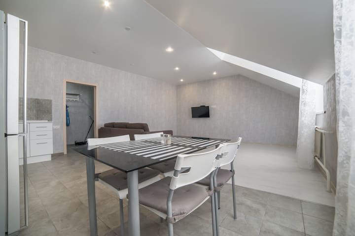 Квартира с зеркальным холодильником в самом центре