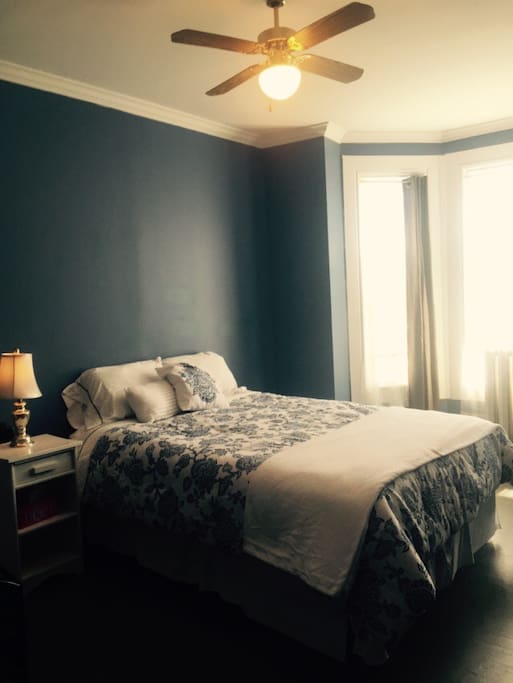 Sleep in, or get up early! The bay window allows for natural light but each bedroom has black out curtains for sleeping in a little later.