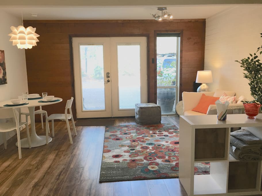 French doors lead into this colorful modern studio