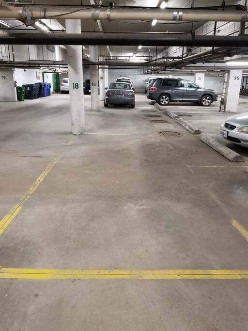 Large parking spot, underground.