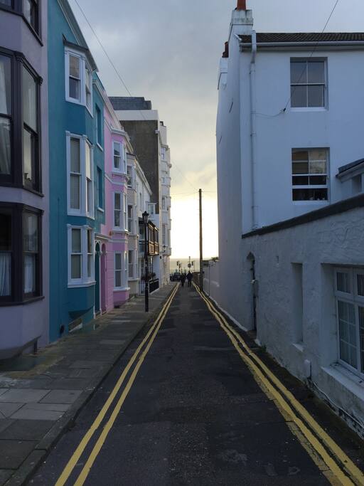The sea is at the bottom of the street.