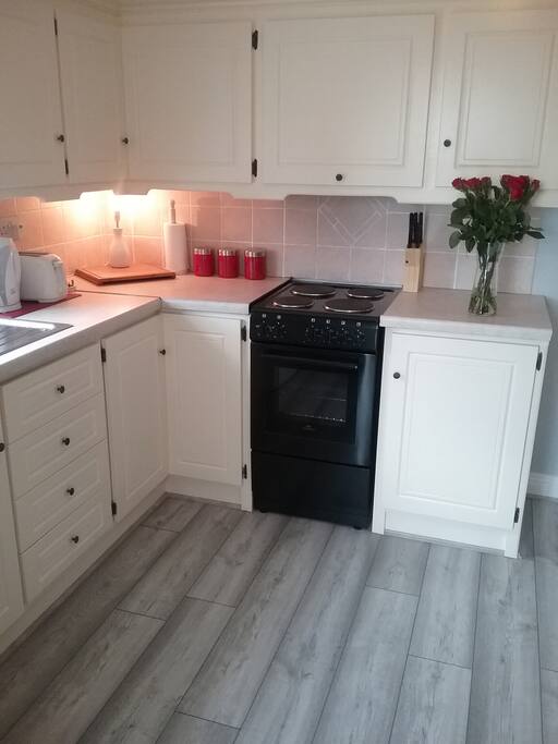 Warm cream colours in the kitchen.