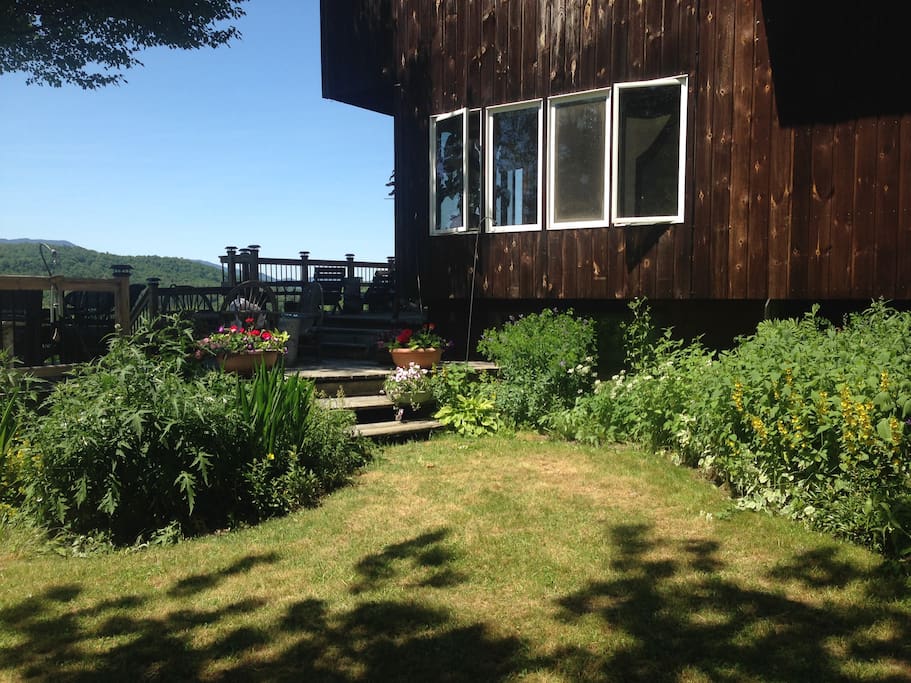 Gardens all around!!! Be careful for dive bombing hummingbirds Oh, and the surprise of a garter snake crossing your path.