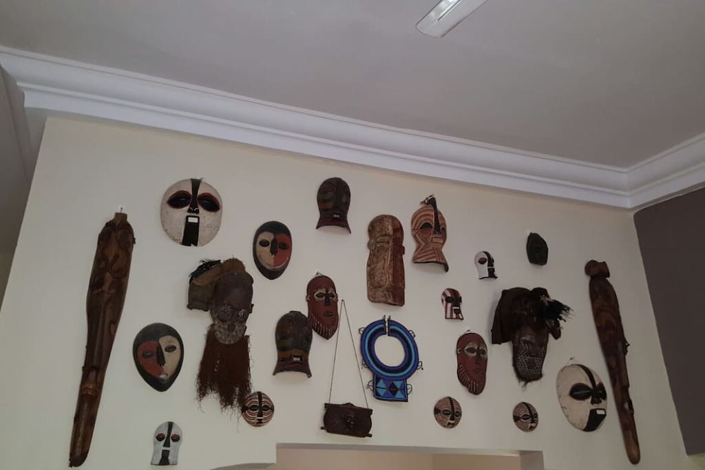 Dining area with mask collection.