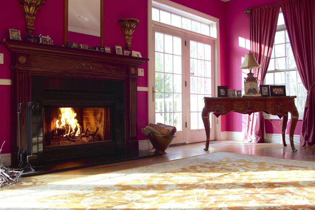 Spacious Light Infused Living Room with Fireplace