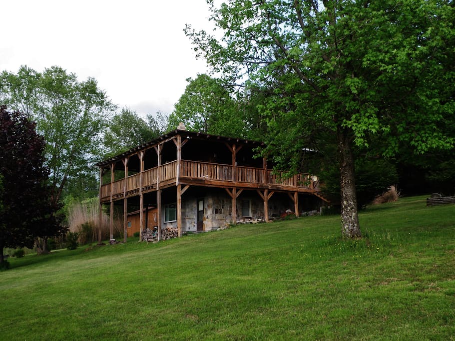 The height of the cabin's main level offers a birds eye view of the property.